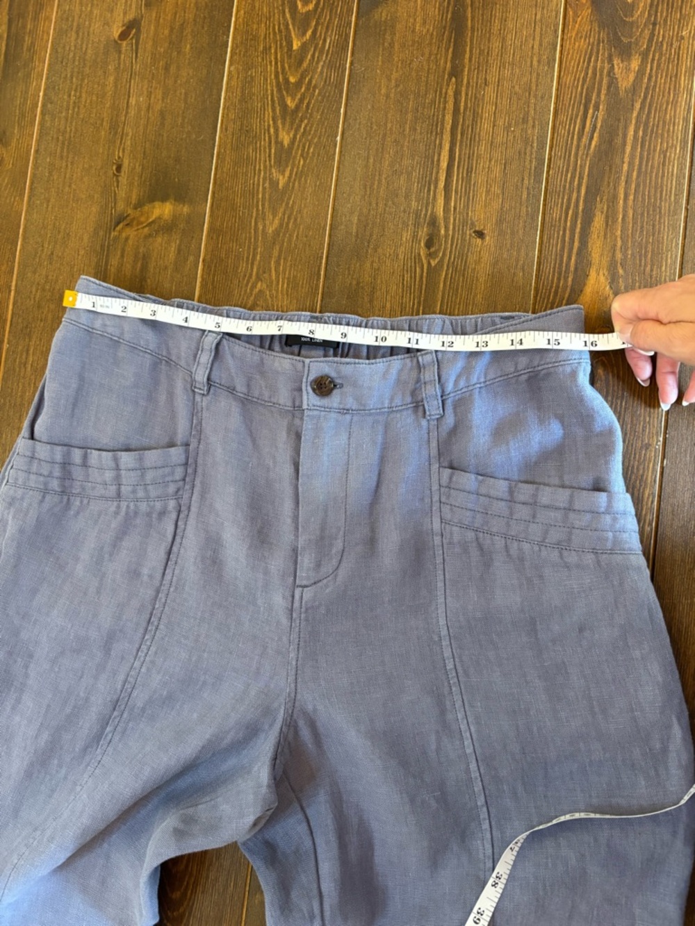 Nicole Miller 100% Linen Natural, Relaxed Fit Pants Large Slate Blue Gray Crop - Picture 8 of 10